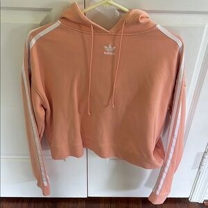 Adidas Coral Cropped Long Sleeve Hoodie with White Stripes on Sides. Size M.